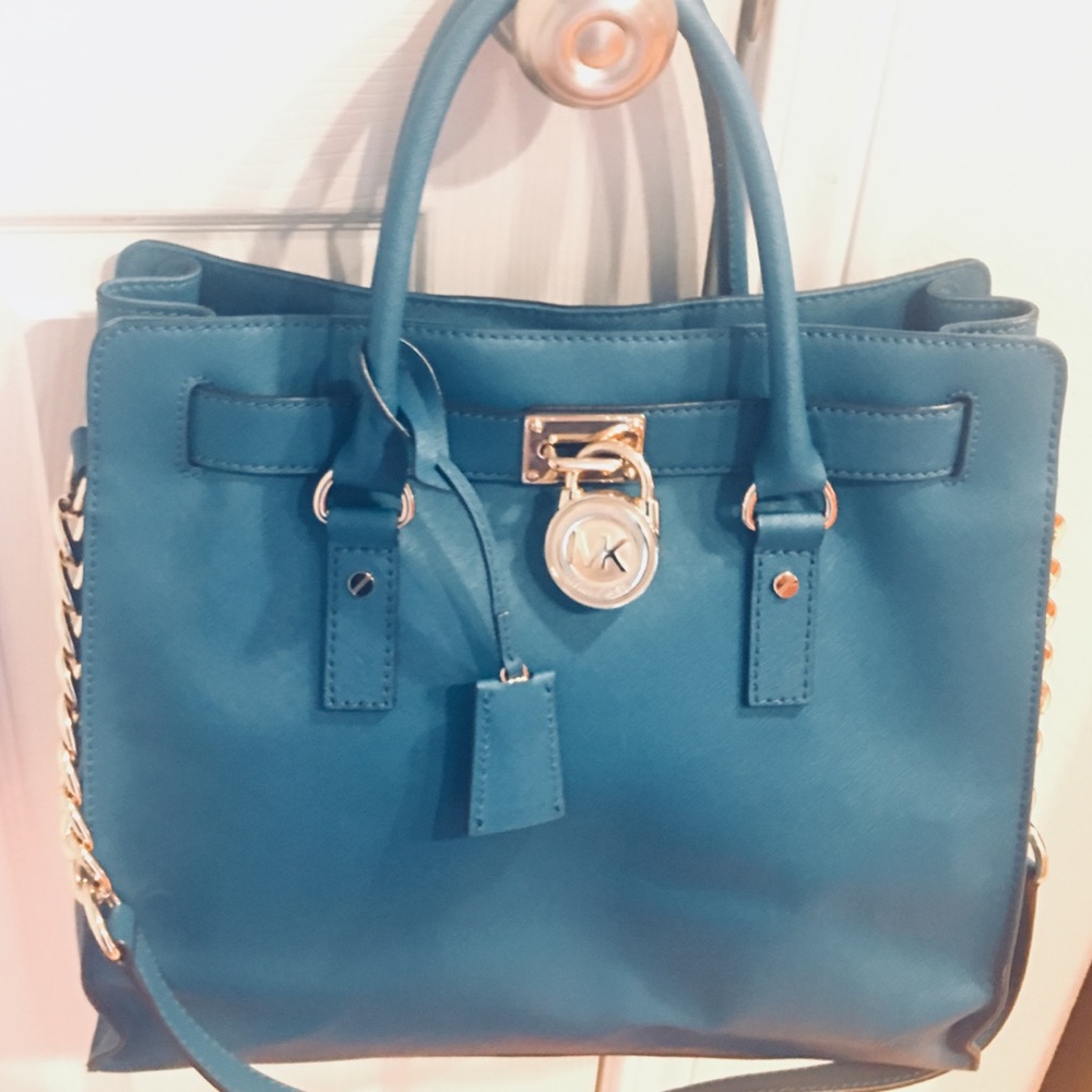 Michael K Hamilton Large Leather Tote (turquoise)